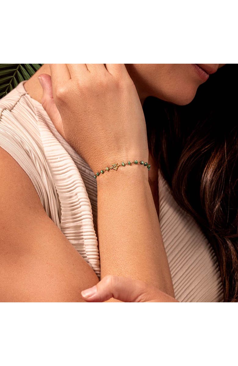 Karma and Luck Focused Serenity - Ombre Emerald Lotus Charm Bracelet, Alternate, color, Green/Gold