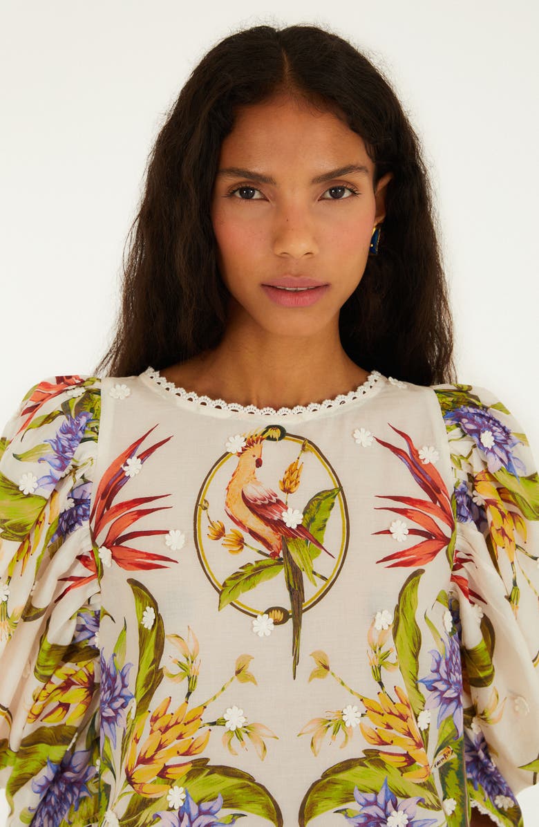 FARM Rio Tropical Print Lace Trim Top, Alternate, color, Sand