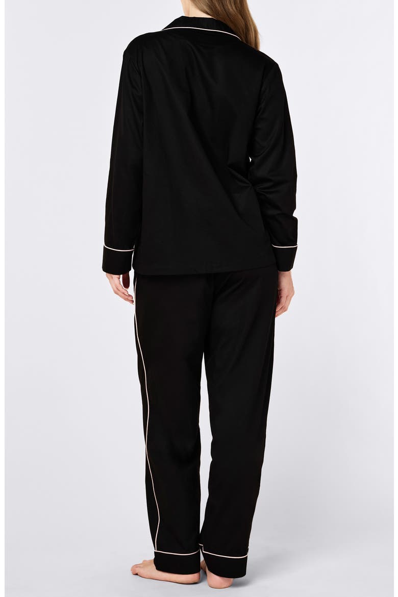 Zoe Contrast Piping Cotton Sateen Pajamas, Alternate, color, BLACK