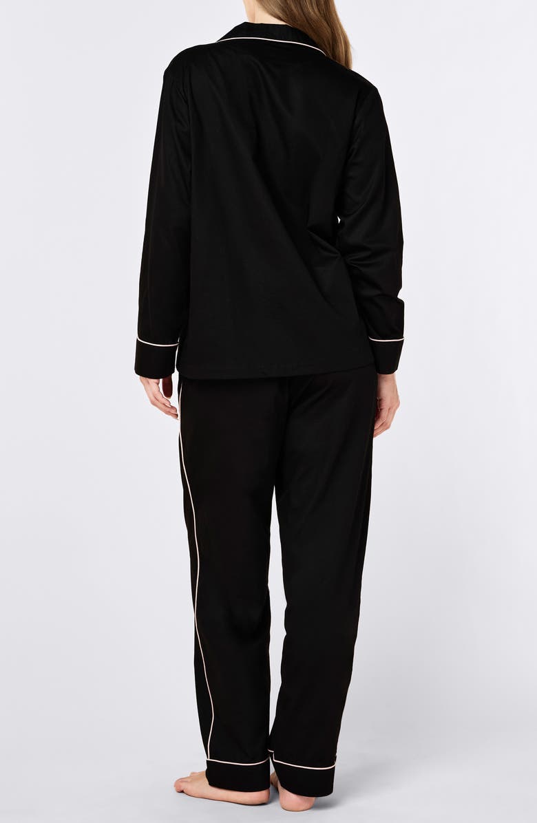 Papinelle Zoe Contrast Piping Cotton Sateen Pajamas, Alternate, color, Black