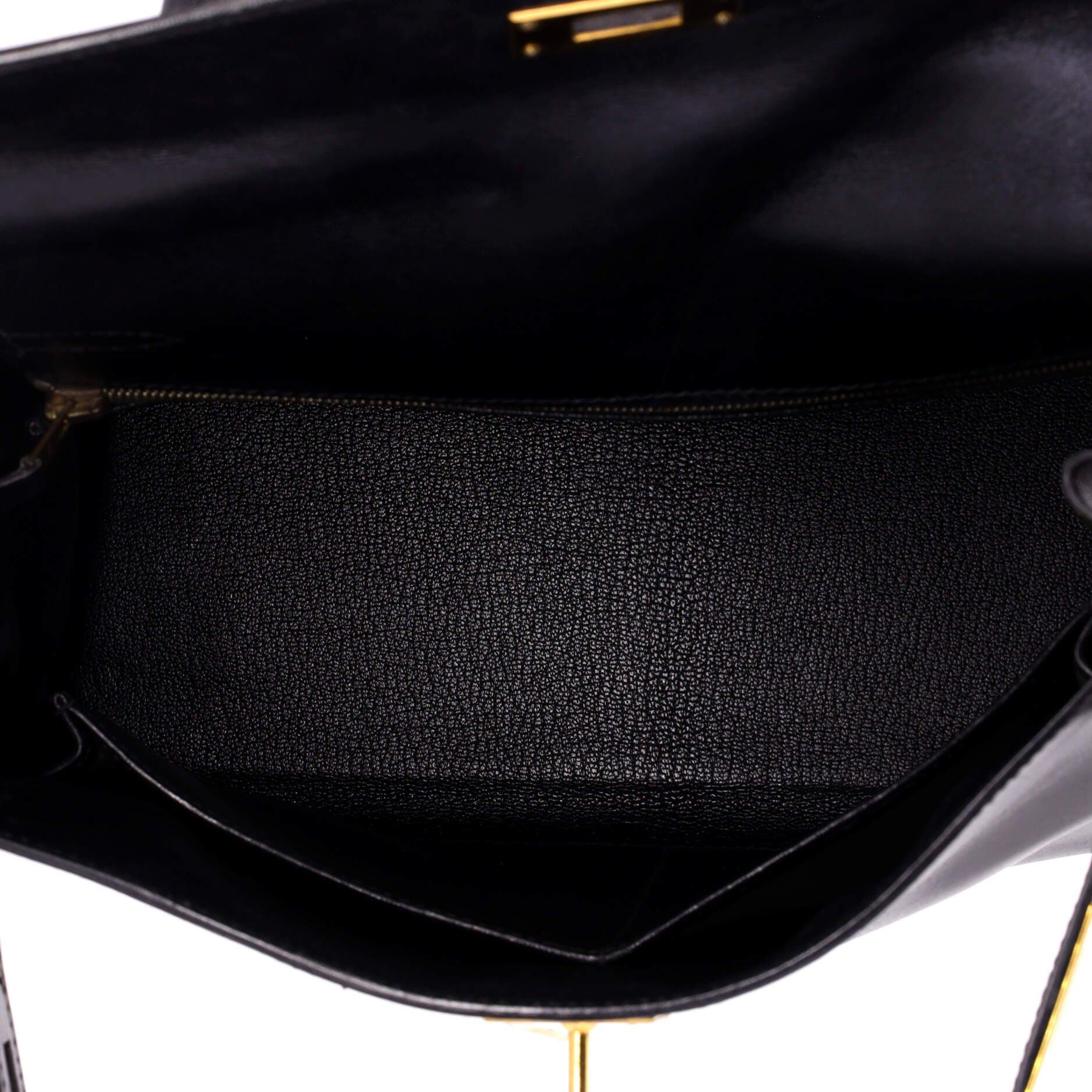 Pre-Owned Hermes Kelly Handbag Black Box Calf with Gold Hardware 28, Alternate, color, Noir