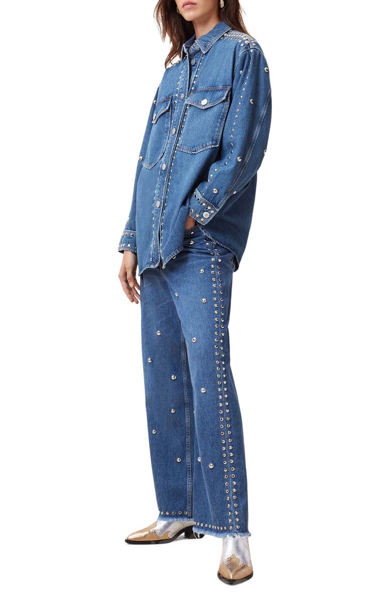 AllSaints Alba Stud Detail Denim Button-Up Shirt, Alternate, color, 