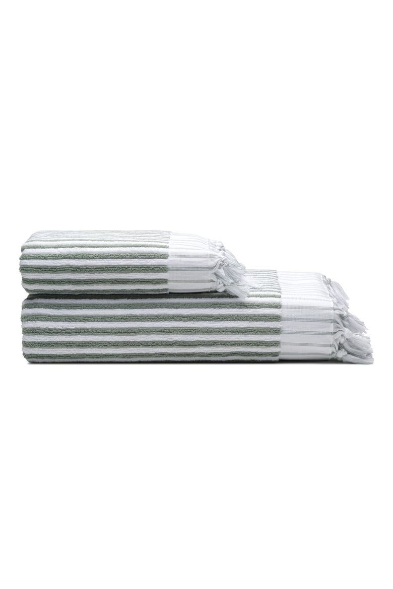 Stripes Turkish Cotton Terry Bath and Hand Towel - Set, Main, color, Sage Green