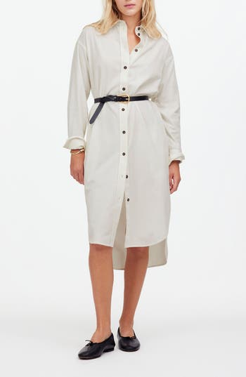 Madewell Long Sleeve Corduroy Midi Shirtdress In Winter White