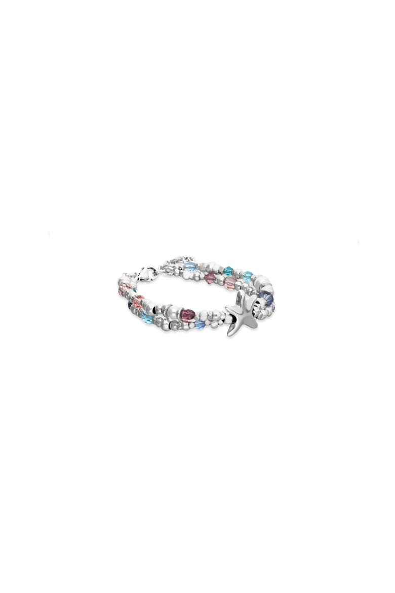 Silver-Tone Double Bracelet with Multicolor Faceted Crystals and Star, Alternate, color, Silver