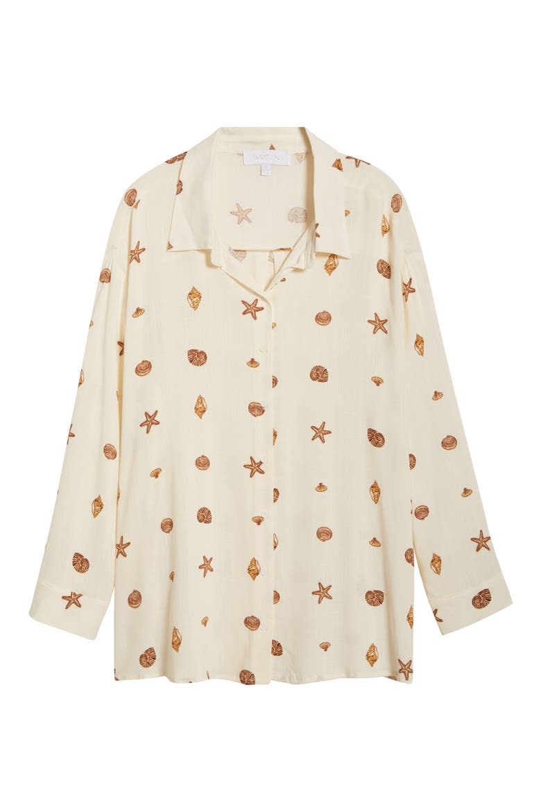 Cerise Dalton Shell Print Button-Up Shirt, Alternate, color, IVORY/ BROWN