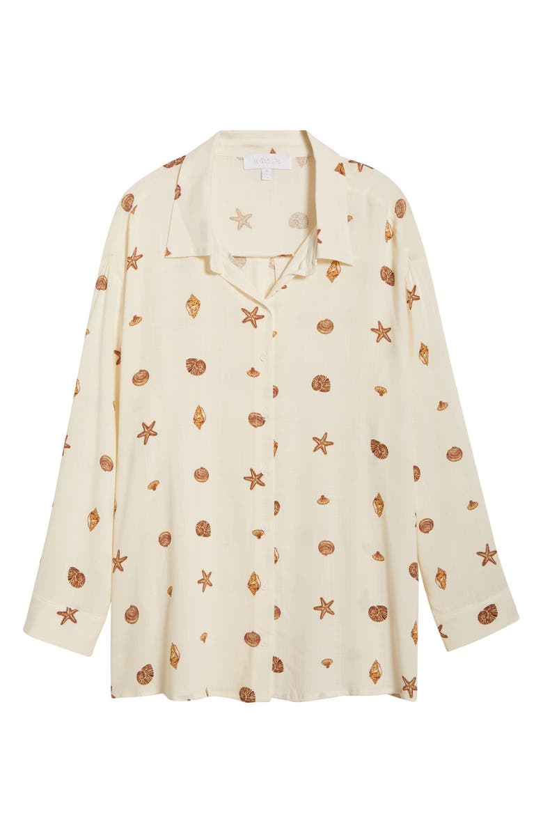 SUGARLIPS Cerise Dalton Shell Print Button-Up Shirt, Alternate, color, Ivory/ Brown