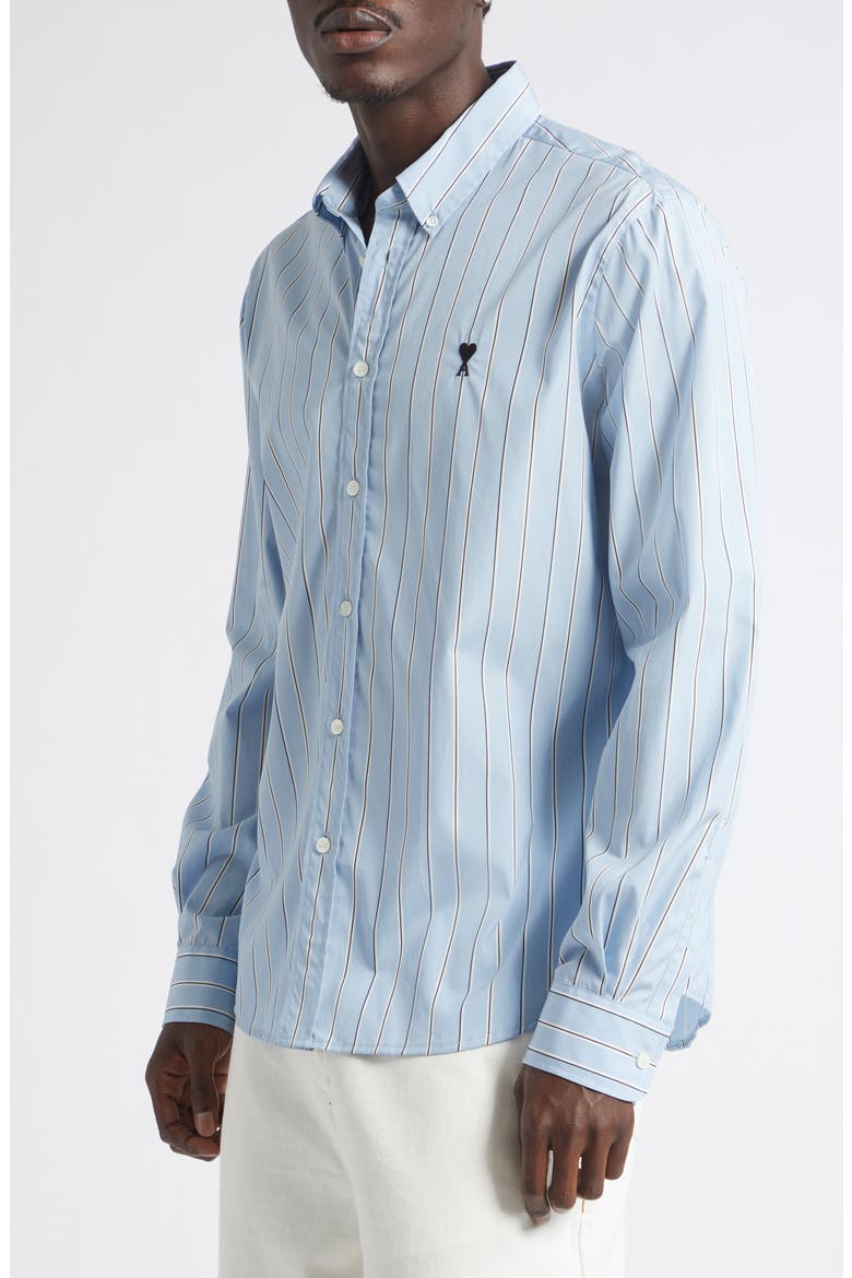 Ami de Coeur Stripe Cotton Poplin Button-Down Shirt, Alternate, color, BLEU CACHEMIRE/ IVOIRE