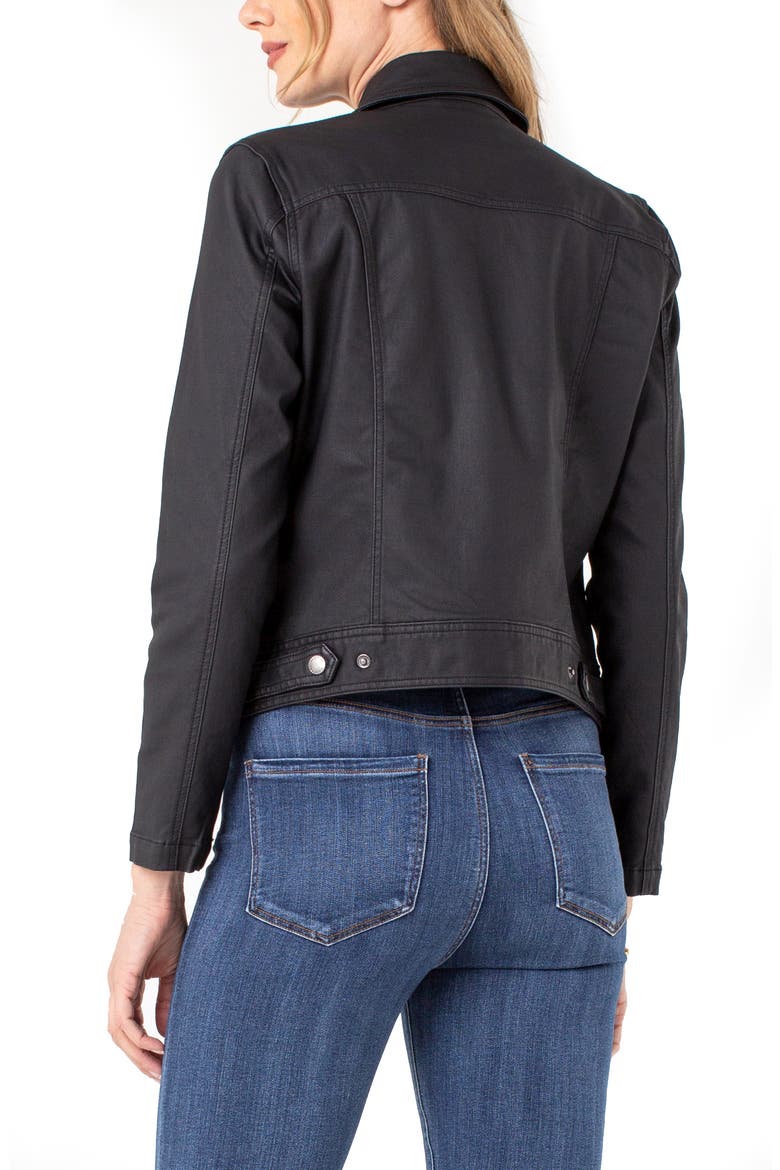 Liverpool Clean Coated Denim Moto Jacket, Alternate, color, BLACK