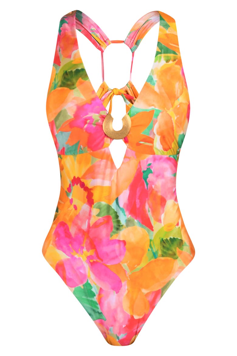 Utopia Plunge One-Piece Swimsuit, Alternate, color, YELLOW MULTI