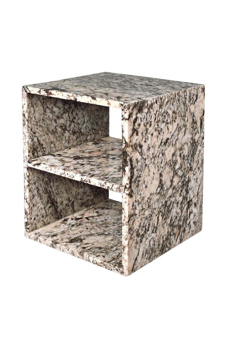 JONATHAN Y Sloane 20" Modern Natural Marble Handmade Rectangular 2-Shelf End Table, Main, color, Beige/Dark Taupe