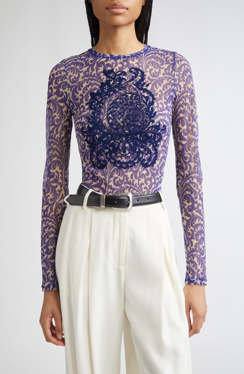 Etro Flocked Shell Paisley Top, Main, color,