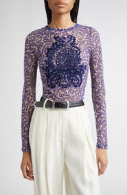 Etro Flocked Shell Paisley Top