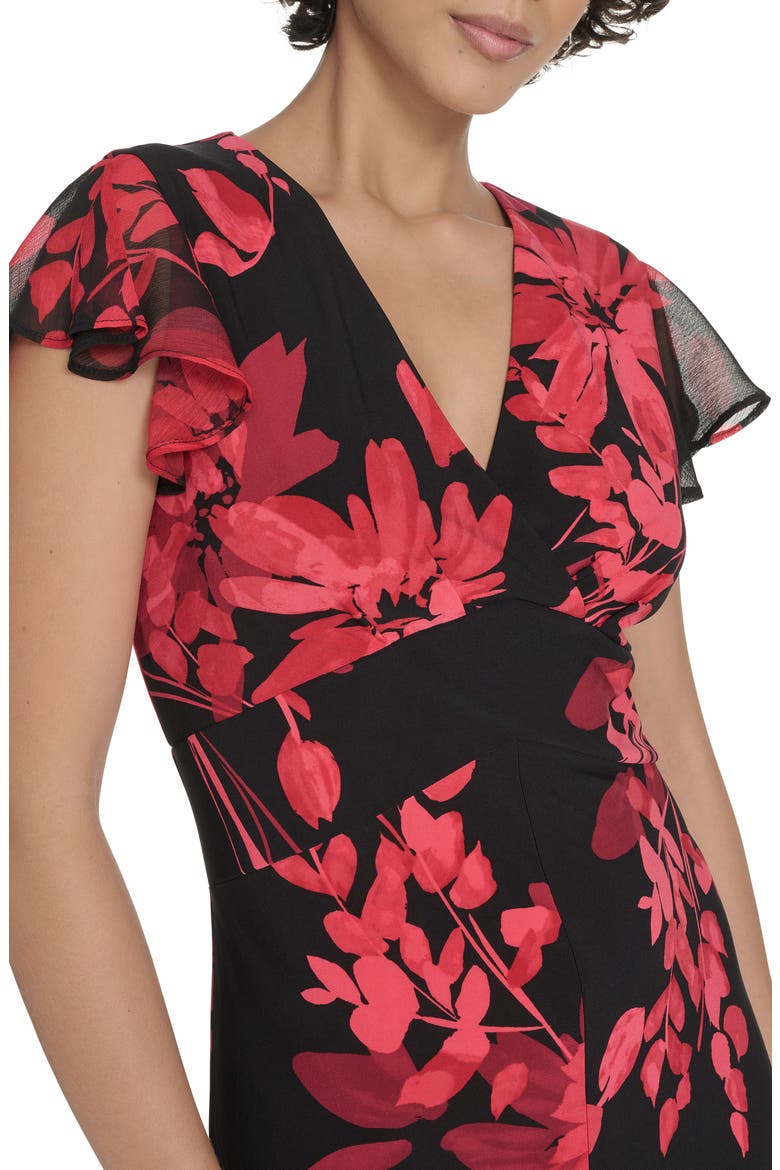 Chiffon Flutter Sleeve Midi Dress, Alternate, color, DEEP SCARLET MULTI