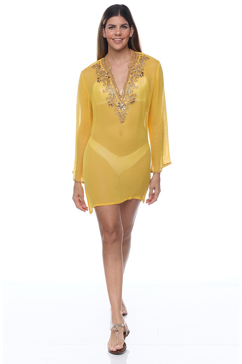 Embellished Long Sleeve Tunic, Alternate, color, YELLOW