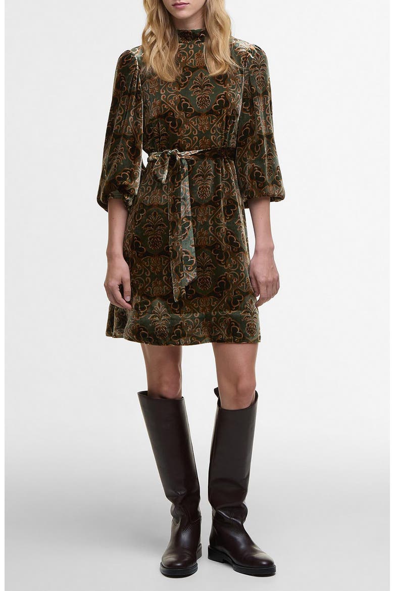 x Farm Rio Ana Clara Long Sleeve Velvet Minidress, Main, color, ROYAL PINEAPPLE PRIN