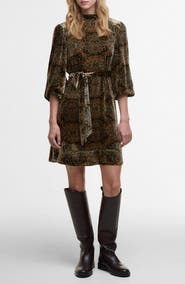 Barbour x Farm Rio Ana Clara Long Sleeve Velvet Minidress