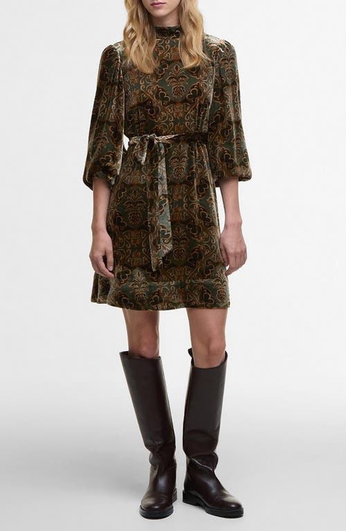 Barbour X Farm Rio Ana Clara Long Sleeve Velvet Minidress In Brown