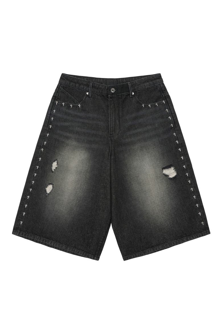 Gustavo Oversize Denim Bermuda Shorts, Main, color, FRAY NOIR SIDE CROSS