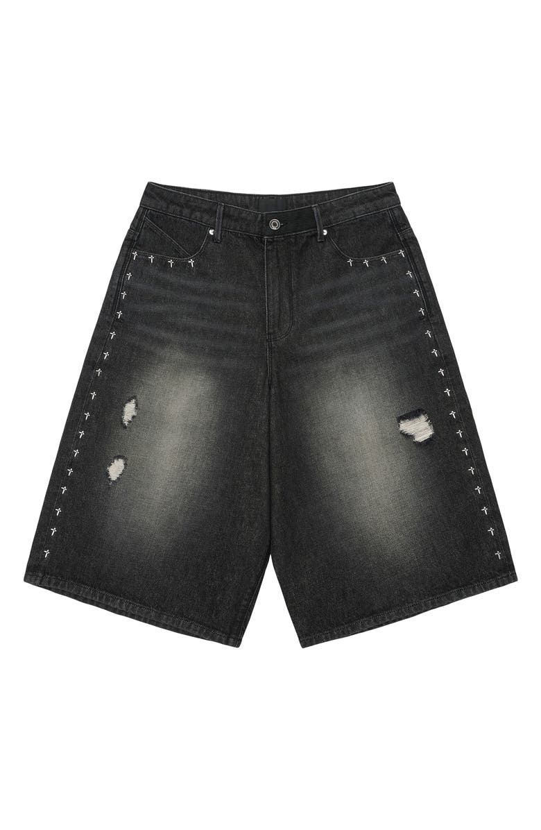 RtA Gustavo Oversize Denim Bermuda Shorts, Main, color, Fray Noir Side Cross