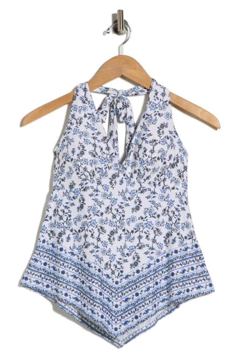 Halter Neck Scarf Top, Alternate, color, BLUE FLORAL WHITE COMBO
