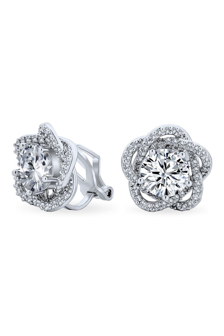 Bridal Rose CZ Clip-On Earrings, Alternate, color, CLEAR