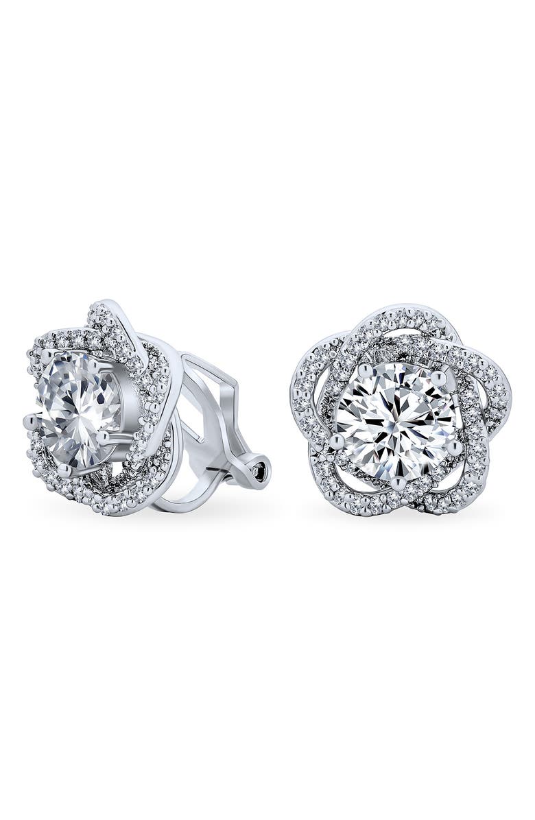 BLING JEWELRY Bridal Rose CZ Clip-On Earrings, Alternate, color, Clear
