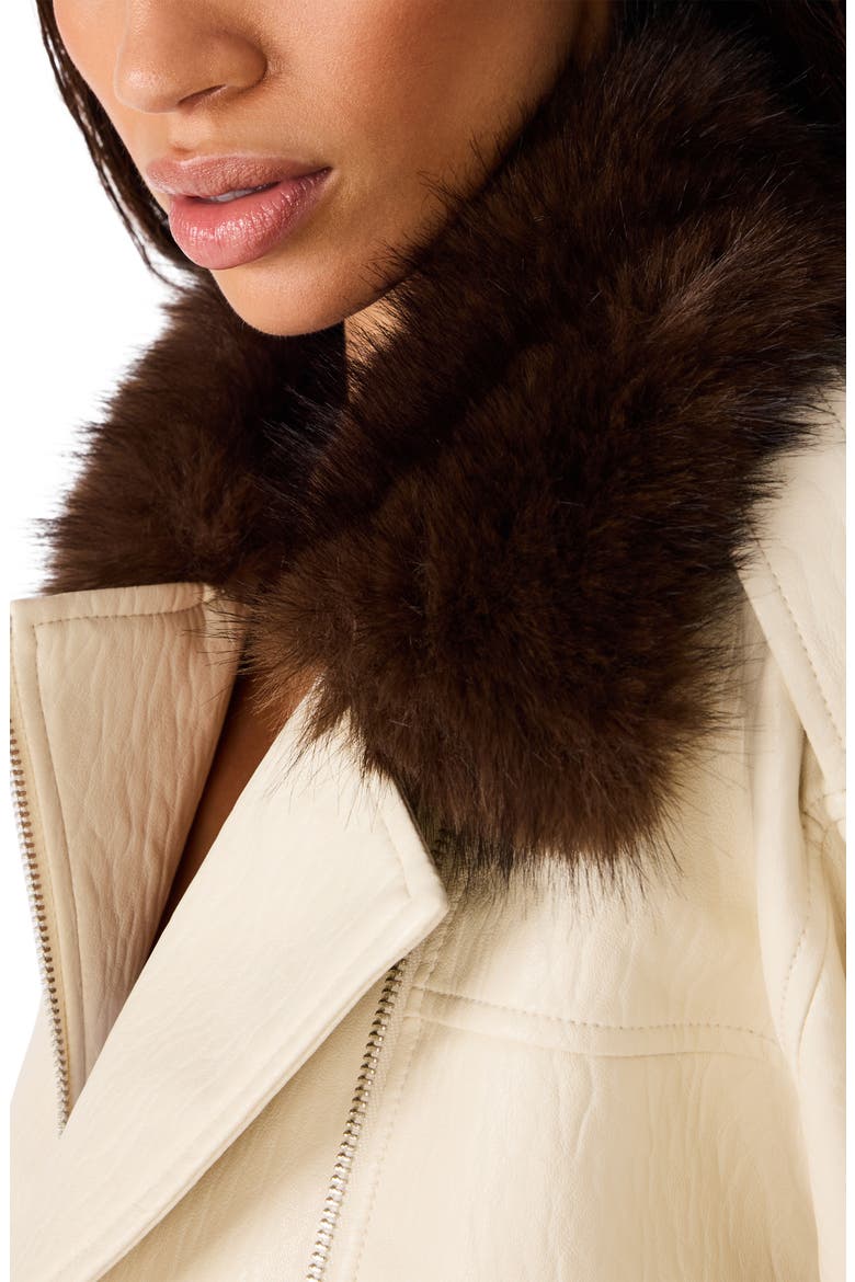 Silas Faux Leather Jacket with Faux Fur Collar, Alternate, color, BONE