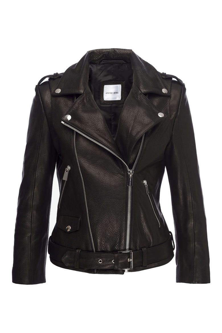 Cropped Leather Moto Jacket, Alternate, color, BLACK