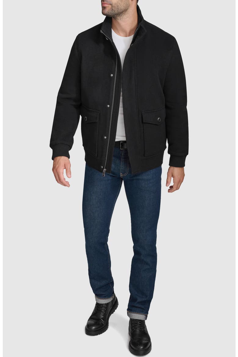 Stand Collar Wool Blend Bomber Jacket, Alternate, color, BLACK