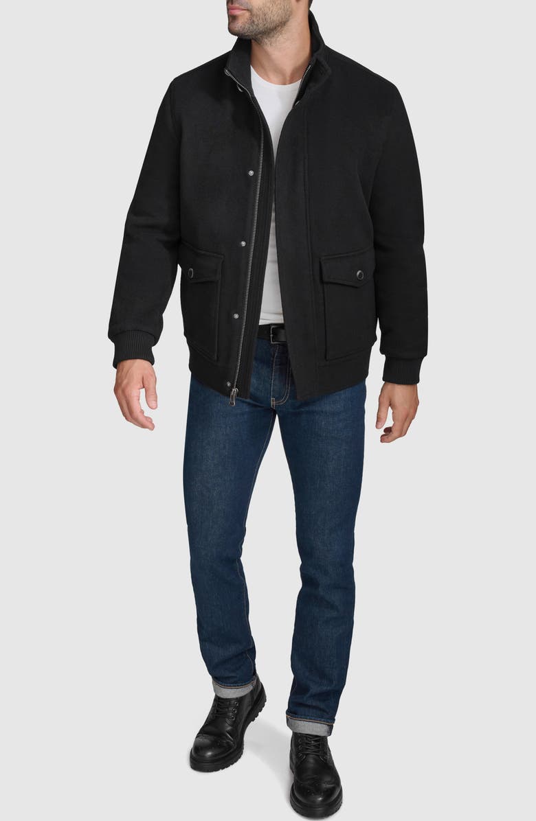 Cole Haan Signature Stand Collar Wool Blend Bomber Jacket, Alternate, color, Black