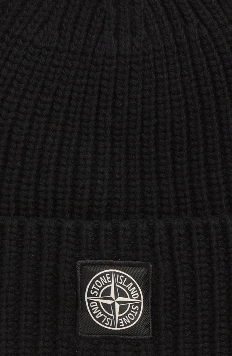 Stone Island Logo Patch Virgin Wool Rib Beanie, Alternate, color, V0029 Black