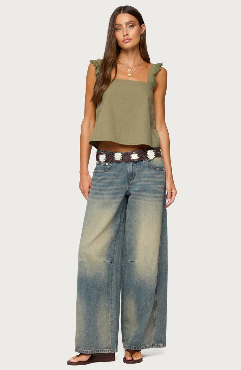 EDIKTED Viviana Ruffle Strap Cotton Tank, Alternate, color, Olive