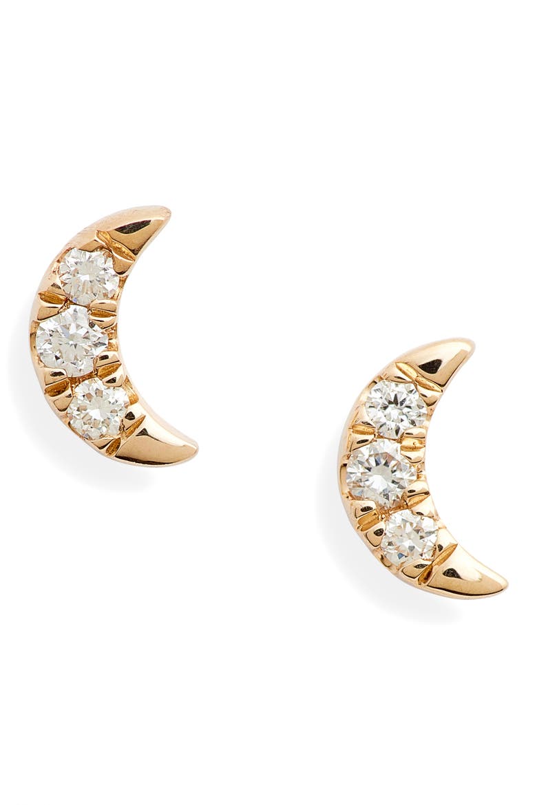 Mini Crescent Moon Diamond Stud Earrings, Main, color, YELLOW GOLD/ DIAMOND