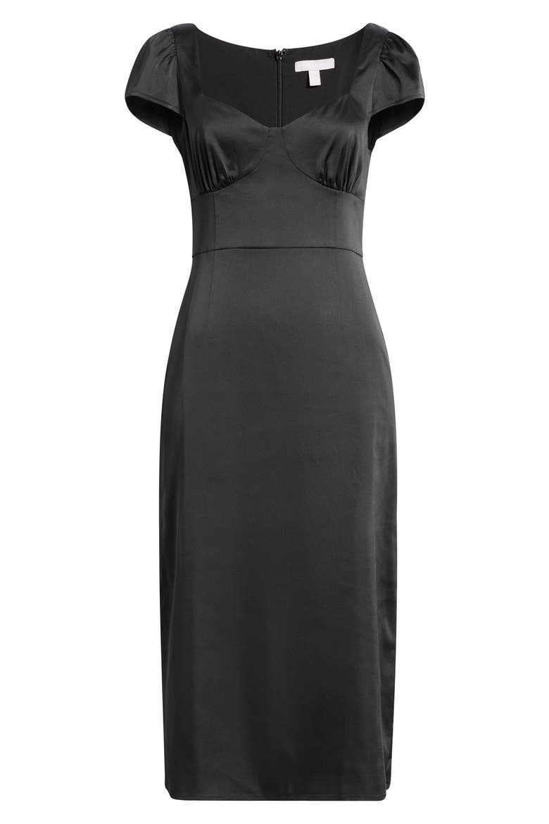 Sweetheart Neck Satin Dress, Alternate, color, BLACK