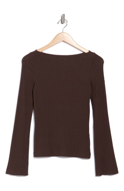 Madewell Boat Neck Long Sleeve Rib Top In Brown