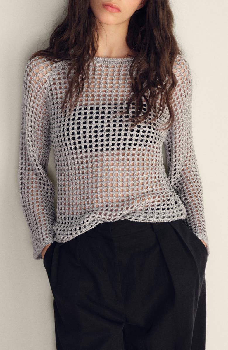 MANGO Open Stitch Sweater, Main, color, Silver