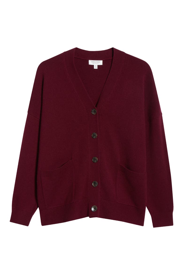 Wool & Cashmere Boyfriend Cardigan, Alternate, color, BURGUNDY FIELD