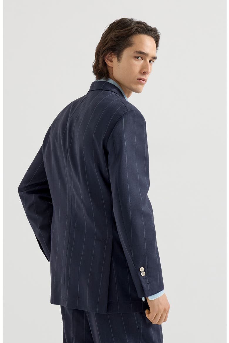 Virgin wool chalk stripe Tailor blazer, Alternate, color, Navy Blue