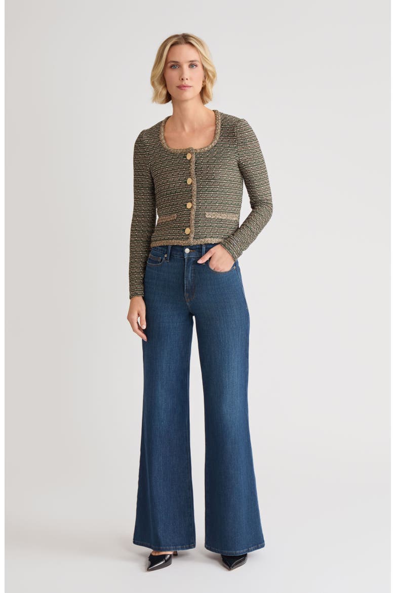 Heritage Lurex Braided Trim Tweed Knit Jacket, Alternate, color, Dark Ivy/Midnight Umber