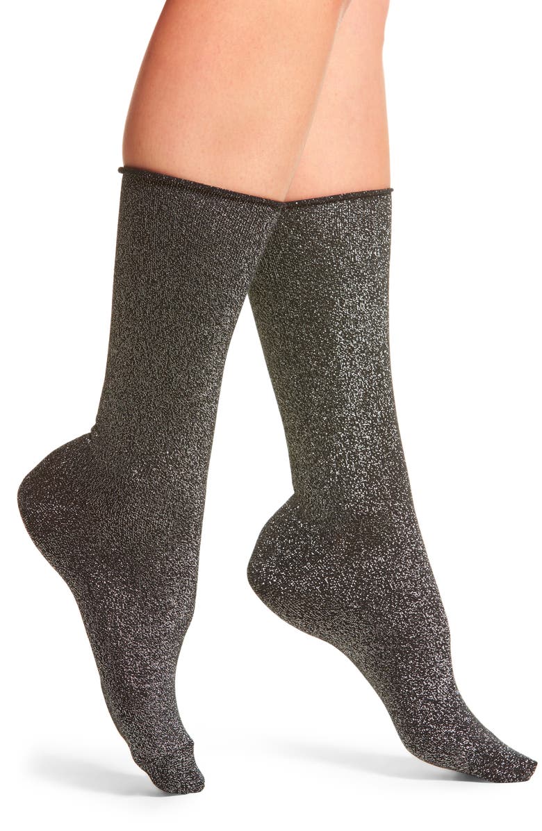Hue Metallic Roll Top Socks, Main, color, 