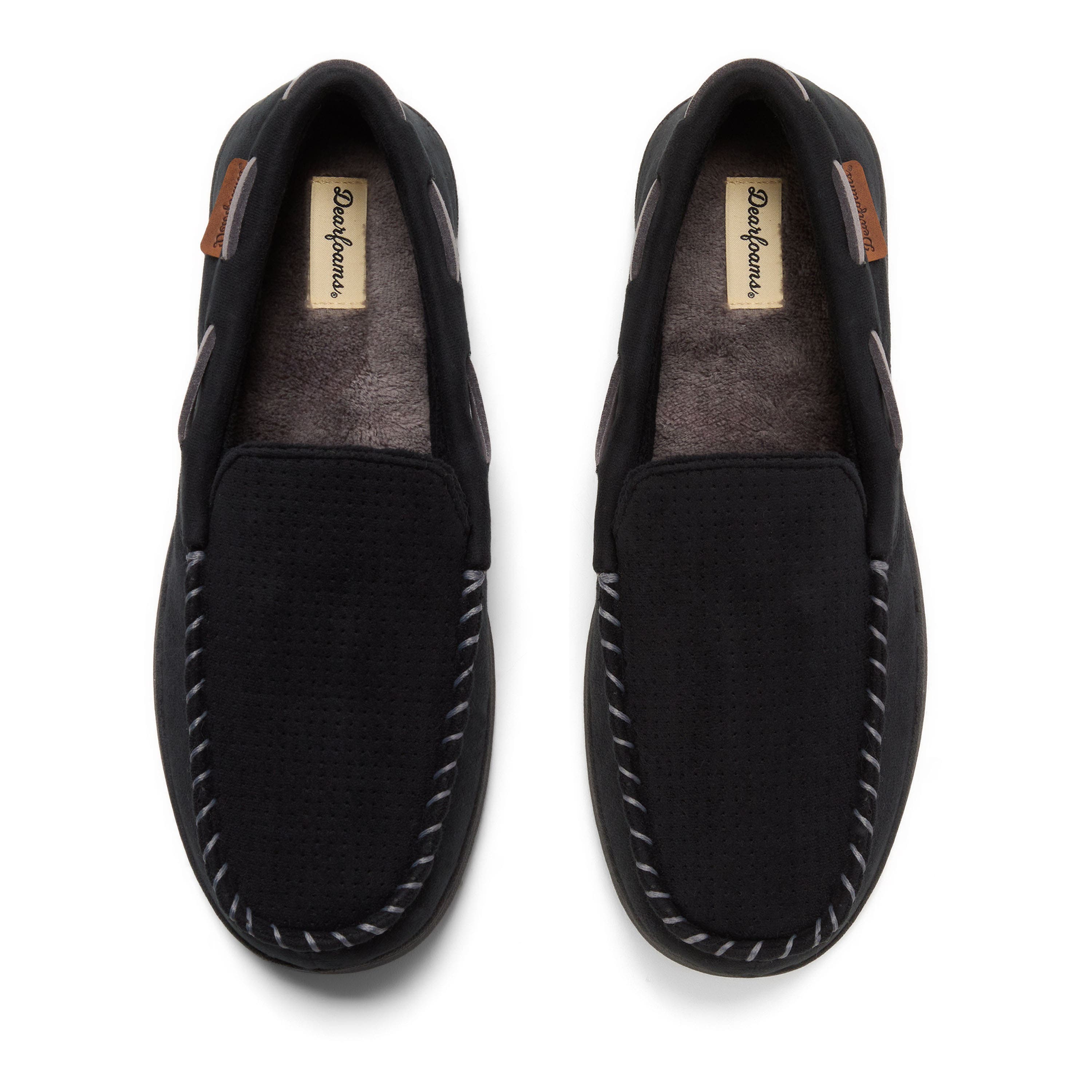 DEARFOAMS Keaton Microsuede Moccasin Slipper, Alternate, color, Black Solid