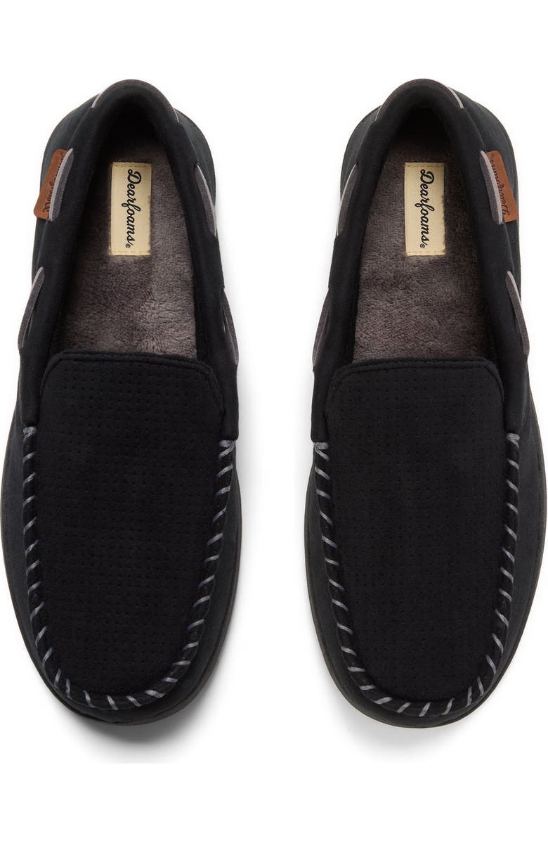 DEARFOAMS Keaton Microsuede Moccasin Slipper, Alternate, color, Black Solid