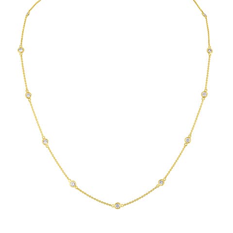 14K Gold 1.0 Cttw Diamond Station Necklace