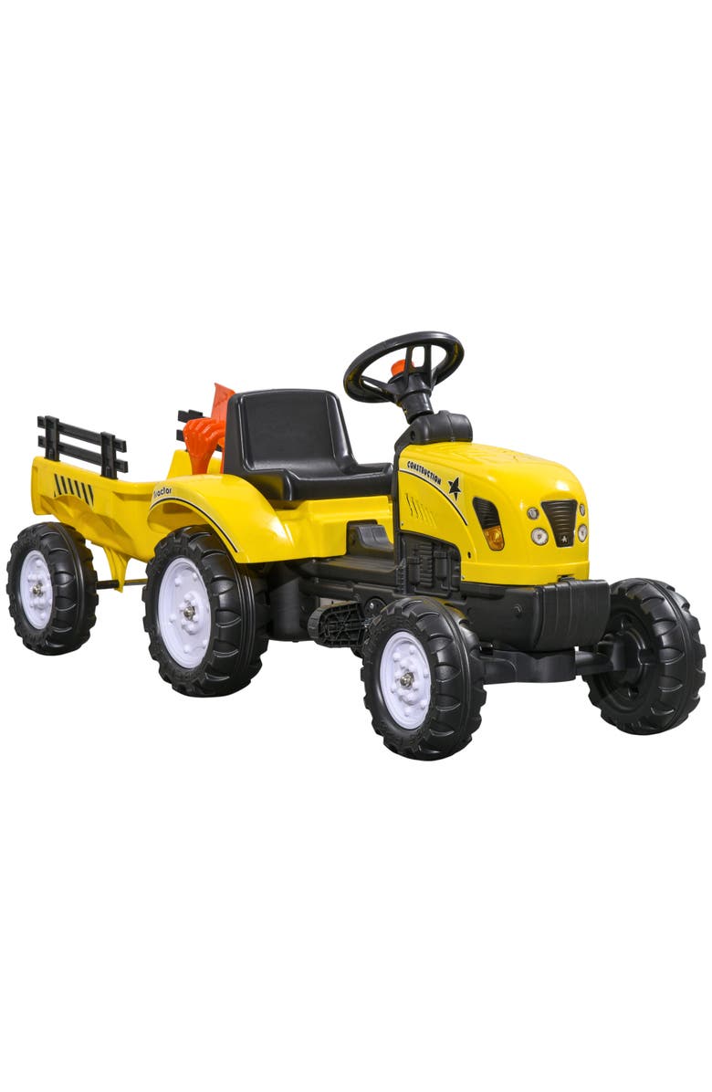 Aosom Kids Ride on Farm Tractor with Trailer, Tools, Horn, Main, color, Yellow