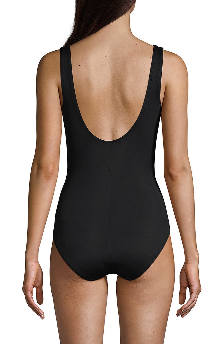 Lands' End D-Cup Slender Tummy Control Chlorine Resistant V-neck Wrap One Piece Swimsuit, Alternate, color, Black