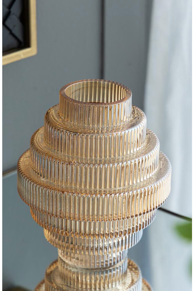 Ribbed Geometric Vase, Alternate, color, AMBER LUSTER