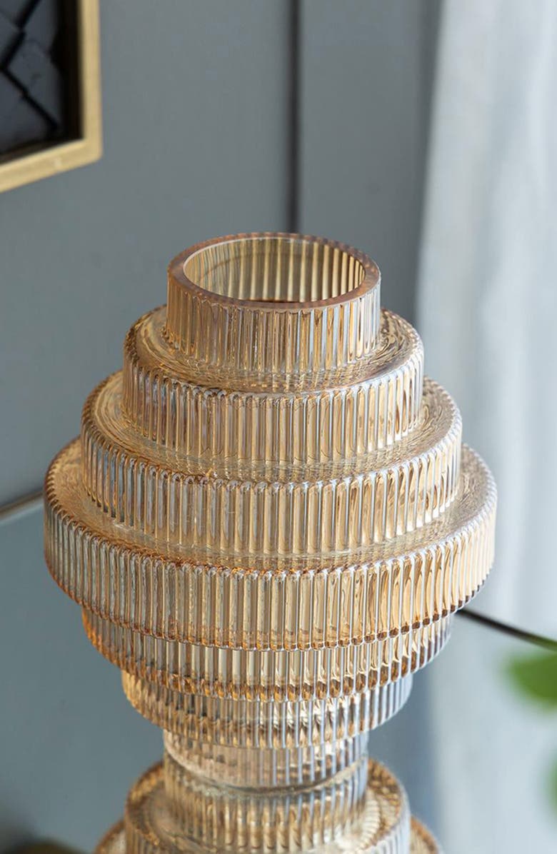 A & B Home Ribbed Geometric Vase, Alternate, color, Amber Luster