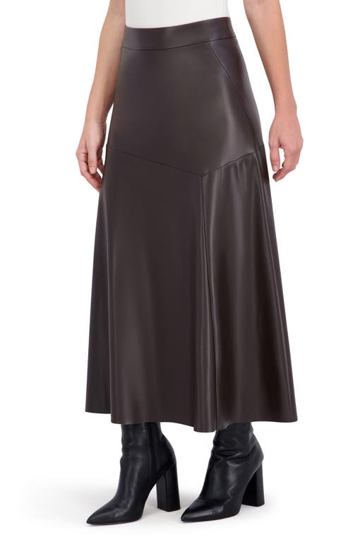 Ookie & Lala Supersoft Faux Leather Geo Seam Maxi Skirt In Brown