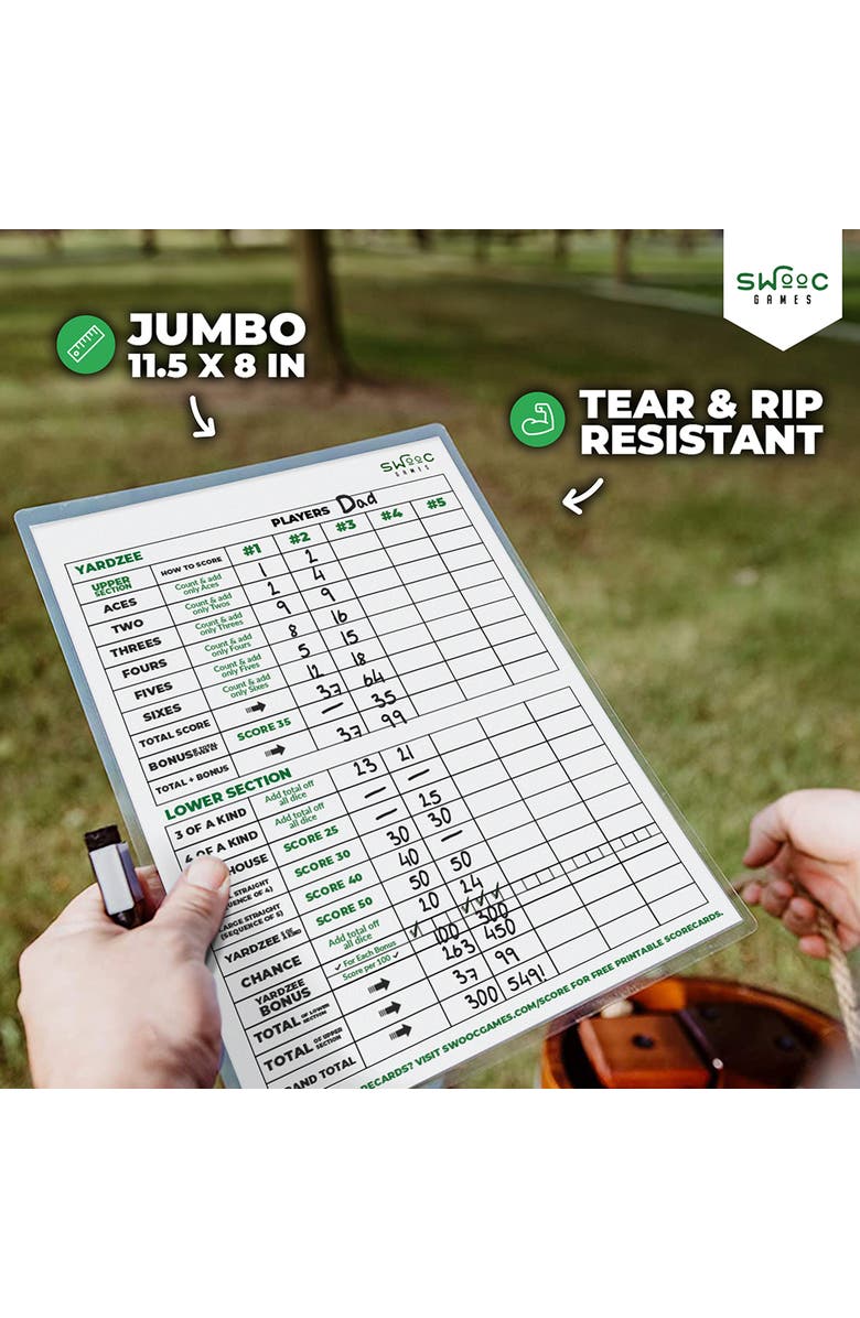 Swooc Games 5 Pack of Yardzee & Farkle Scorecards with Markers, Alternate, color, White